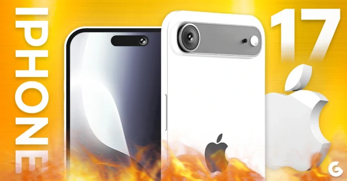 iPhone 17 render showing flat display with slim bezels and iOS 18 interface